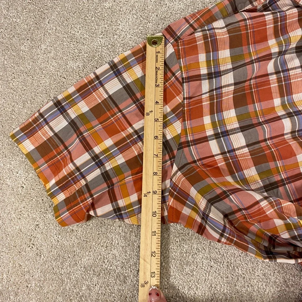 Orvis Button Up Shirt Mens XL Orange Plaid Classic Fit Linen Blend Short Sleeve - Picture 7 of 10